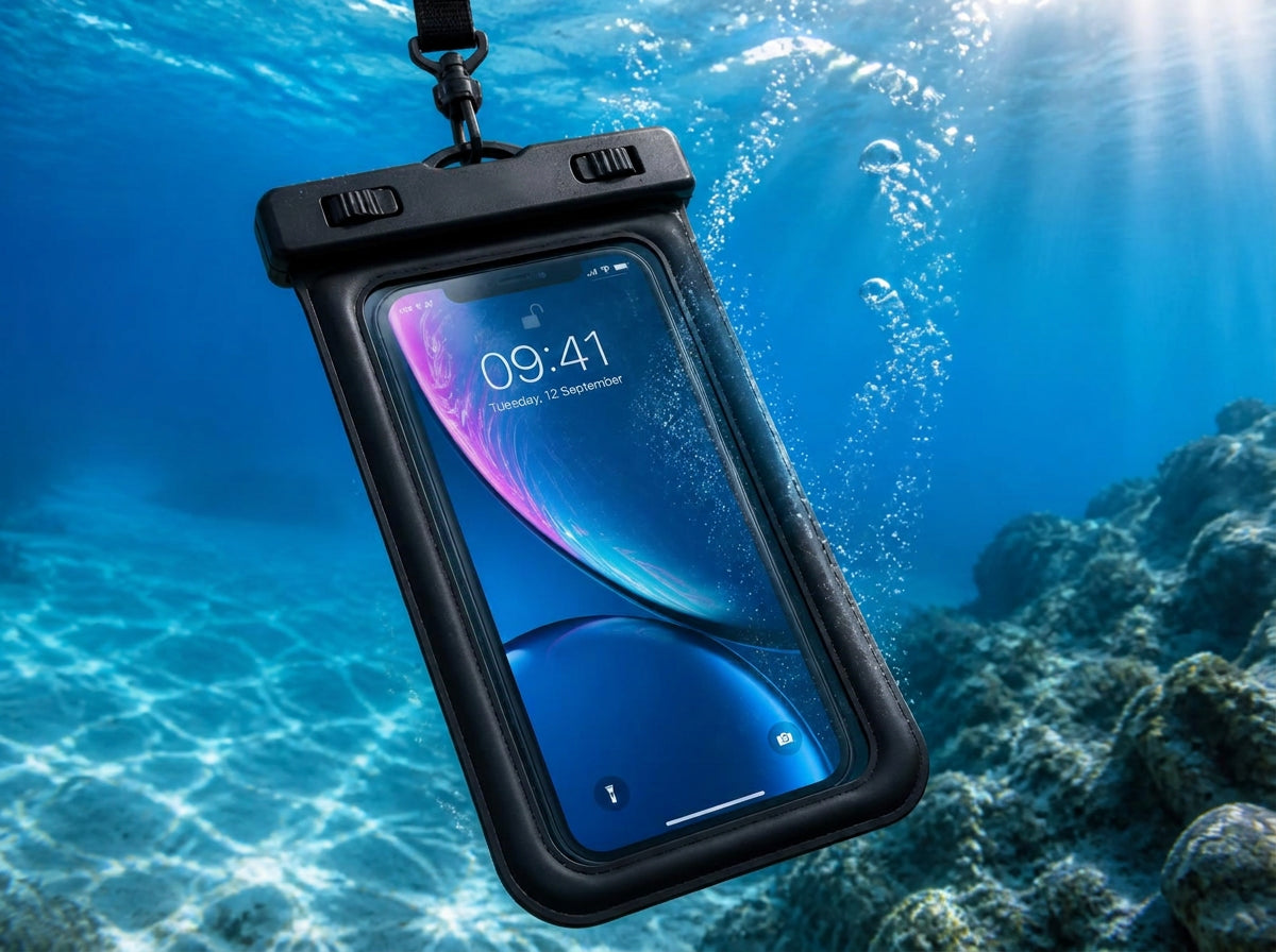 HydroPeak waterproof phone case underwater with the screen visible